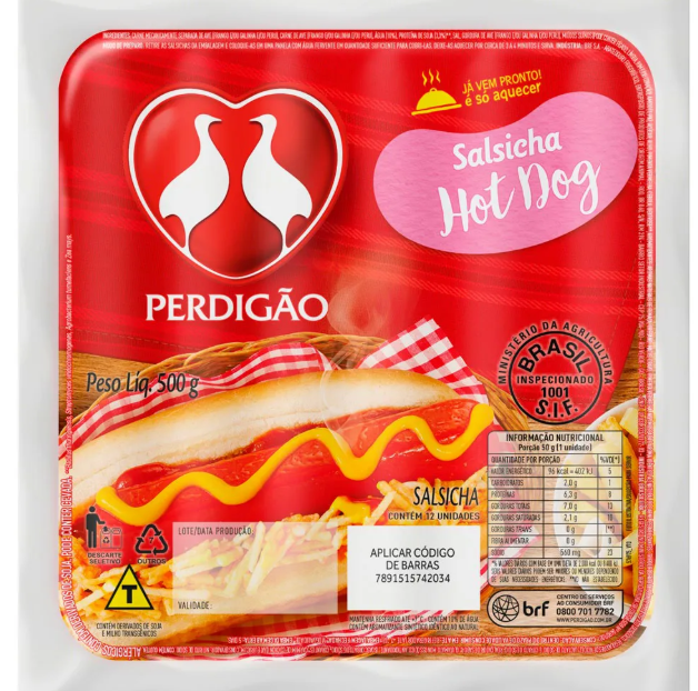 SALSICHA HOT DOG PERDIGÃO 500 G