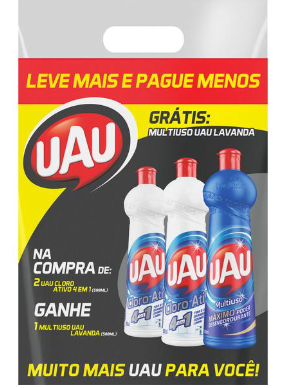 KIT UAU COM 2 CLORO ATIVO 500ML GRATIS 1 MULTIUSO DESENGORDURANTE 500ML