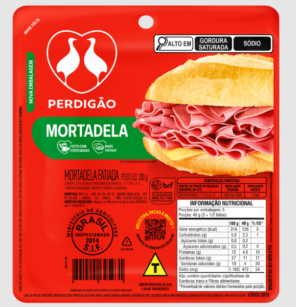 MORTADELA BOLONHELLA PERDIGAO 200G FATIADA