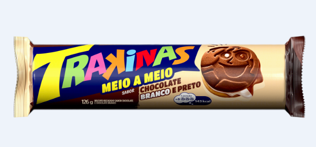 BISCOITO RECHEADO TRAKINAS MEIO A MEIO CHOCOLATE 126G