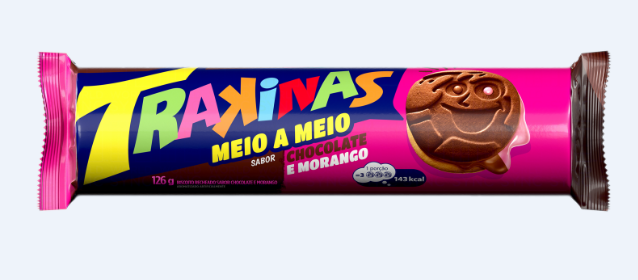 BISCOITO RECHEADO TRAKINAS MEIO A MEIO MORANGO 126G