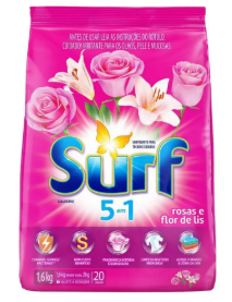LAVA ROUPAS PÓ SURF 5 EM 1 ROSAS E FLOR DE LIS 1,6KG