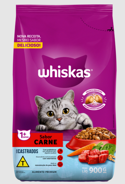 RACAO P/GATOS WHISKAS 900G CASTRADOS