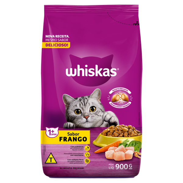 RACAO P/GATOS WHISKAS 900G FRANGO/LEITE