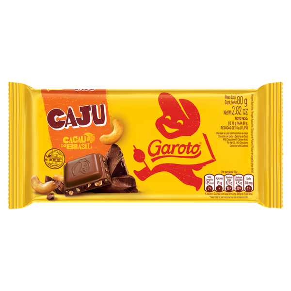 CHOCOLATE GAROTO TABLETE 80G CASTANHA CAJU