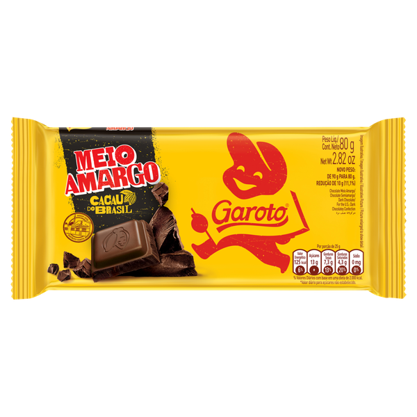 CHOCOLATE GAROTO TABLETE 80G MEIO AMARGO